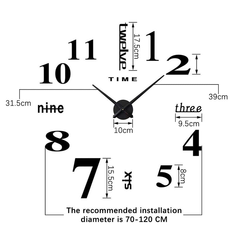 [Australia] - CUGBO DIY Wall Clock Modern Large 3D Wall Clock Mirror Stickers Home Office Decor,Black Black 