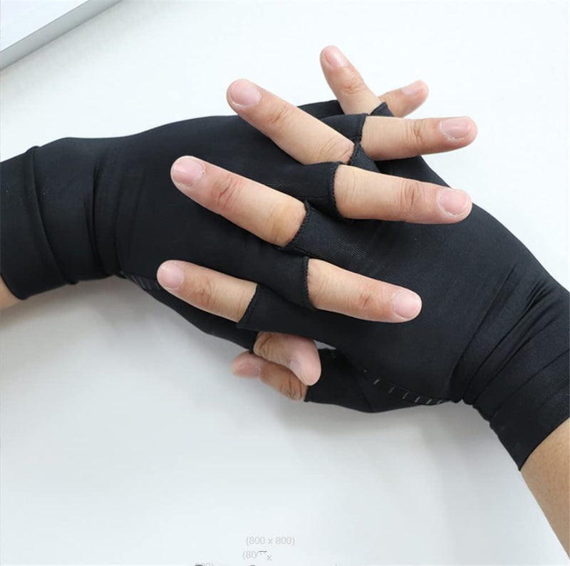 [Australia] - Fingerless Copper Arthritis Gloves Hand Compression Gloves for Women Men Arthritis Pain Relief Hand Gloves for Typing Support Copper Gloves for Arthritis Compression Half Finger Gloves (L) Large Black 