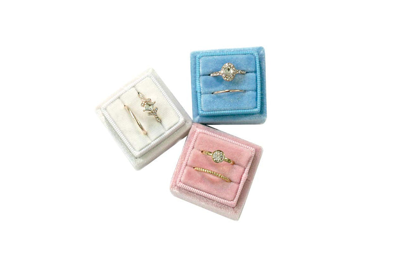 [Australia] - Velvet Square Single Ring Box, Photography Prop, Vintage Wedding Ceremony Ring Box with Detachable Lid, Engagement Ring Box Holder, Modern Slim Ring Box Display (Dusty Sky Blue, Double Ring Box) Dusty Sky Blue 