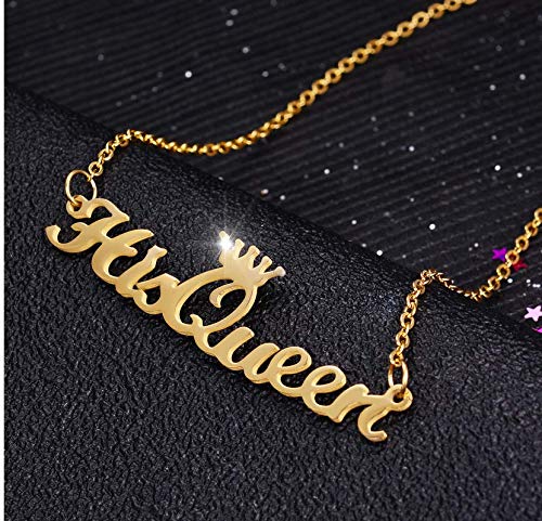 [Australia] - outerunner Name Necklace Pendant in Gold with 16" Adjustable Chain Name Necklace Personalized Cursive Font His queen 