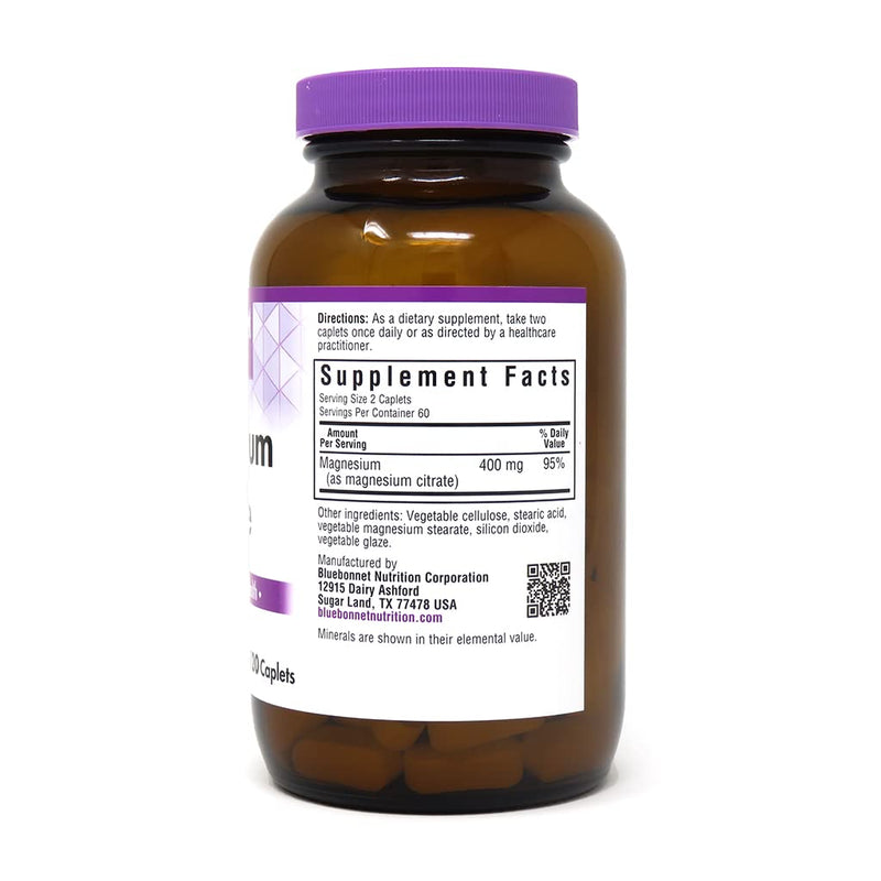 [Australia] - Bluebonnet Nutrition Magnesium Citrate, 400mg of Magnesium, Maximum Absorption, Supports Immune Health & Energy Production*, Soyfree, Gluten-Free, Non-GMO, Kosher, Dairy Free, Vegan, 120 Caplets 