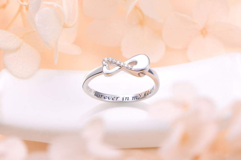 [Australia] - Sterling Silver Forever In My Heart Infinity Mini Ring Sunflower Ring Heart Shape Hold Loved Ones Ashes Cremation Urn Ring for Women Finger Ring Memorial Jewelry 7 