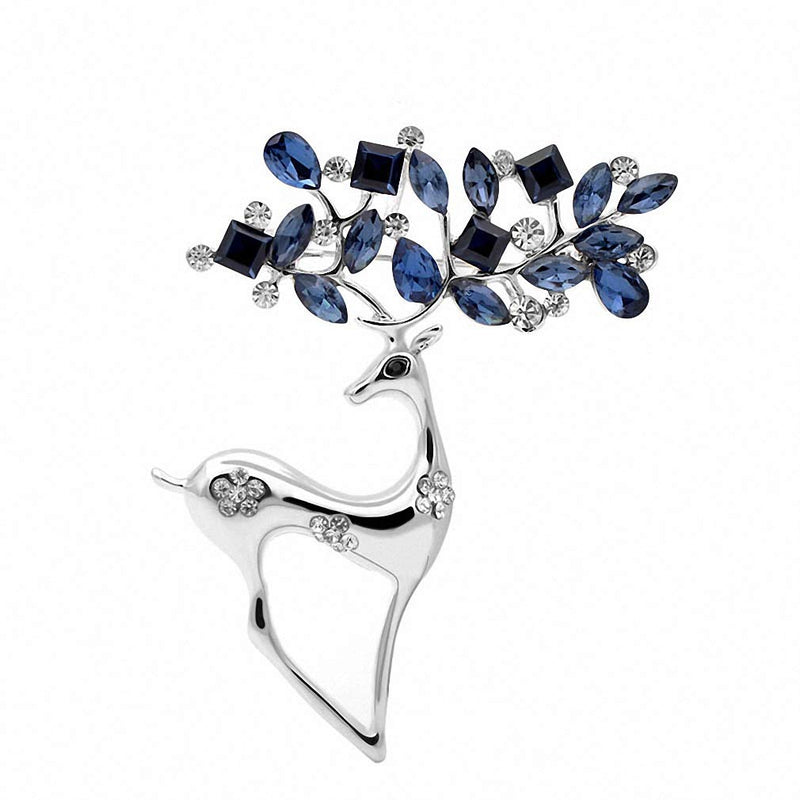 [Australia] - 2 Colors Rhinestone Deer Brooches Women Christmas Reindeer Pins Luxury Coat Corsage Jewelry silver 