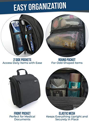 [Australia] - Hanging Travel Toiletry Bag for Men and Women – Large Cosmetics, Makeup and Toiletries Organizer Kit with 19 Compartments, YKK Zippers, XXL Metal Swivel Hook, Water-Resistant Nylon Black 