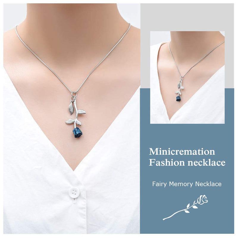 [Australia] - Rose Flower Cremation Jewelry Urn Necklaces for Ashes, Cremation Ash Jewelry Memorial Pendants for Human Pets Ashes Blue 