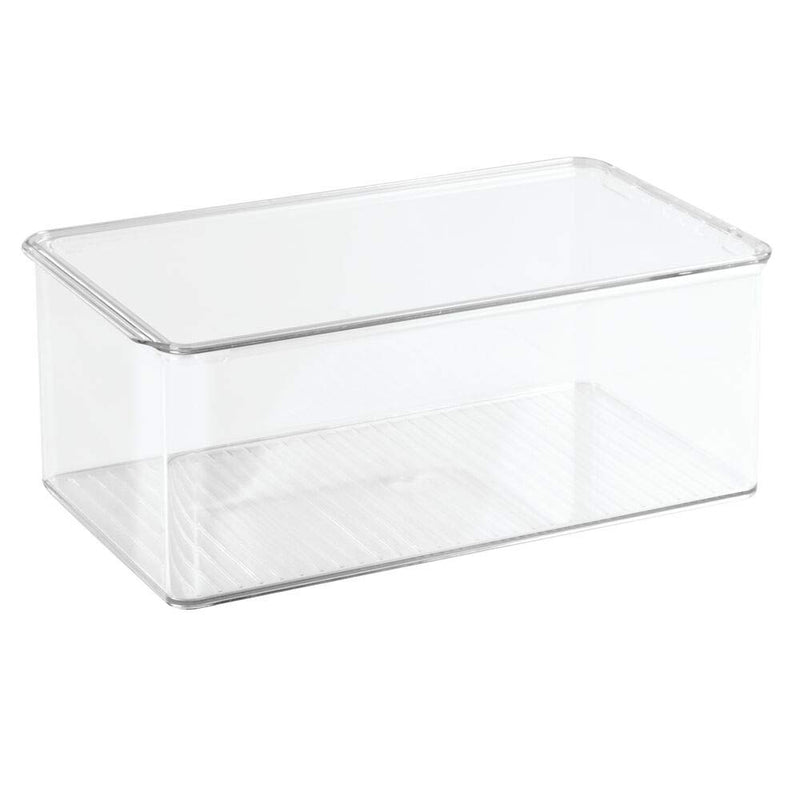 [Australia] - mDesign Bathroom Plastic Stackable Storage Box Container, Hinged Lid - Cabinet, Vanity Organizer for Toiletries, Makeup, First Aid, Hair Accessories, Bar Soap, Loofahs, Bath Salts - Clear 