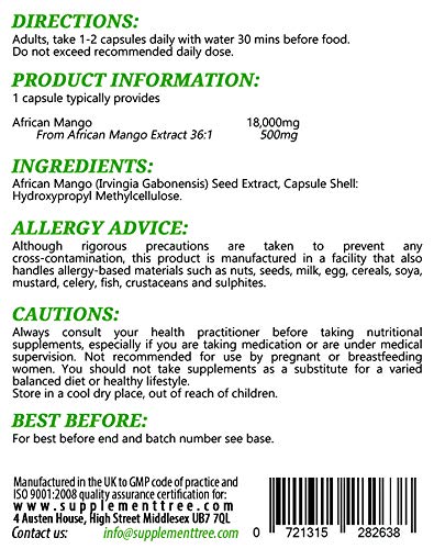 [Australia] - Pure African Mango Extract 18000mg 60 Capsules | HIGH Strength Supplement for Men & Women | Promotes Healthy Digestion & Cholesterol Balance | High in Dietary Fibre Content | Vegans 