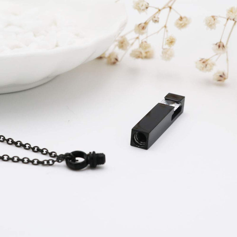 [Australia] - Black Plating Crystal Bar Cremation Jewelry for Ashes Pendant Stainless Steel Keepsake Memorial Urn Necklace for Women Men White 