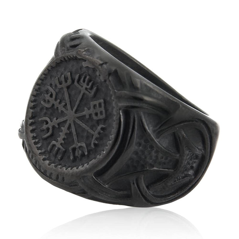 [Australia] - BAVIPOWER Viking Vegvisir Norse Compass Ring Stainless Steel Accessory Guardian Protection Amulet Black Compass 7 