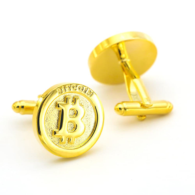 [Australia] - iGame Men's Bitcoin Cuff Links Quality Brass Material Golden Color Coin Design Cufflinks with Gift Box 