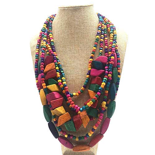 [Australia] - Halawly Multicolored Beaded Wood Bead Layered Necklace Multicolor 