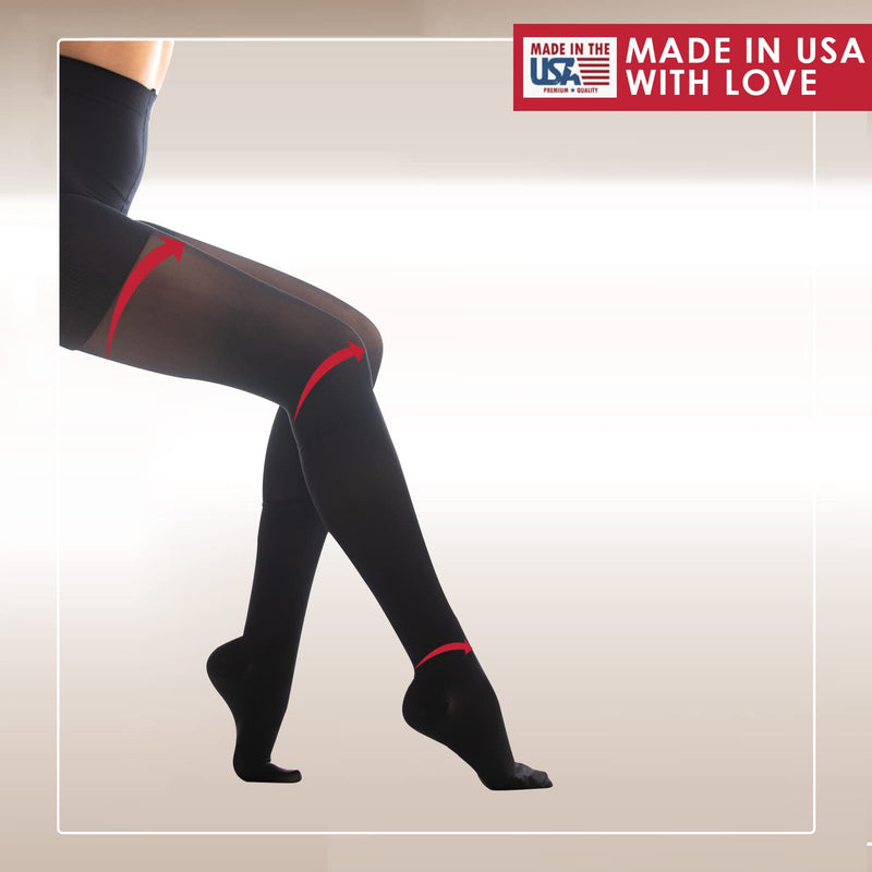 [Australia] - Medicella Premier Closed Toe Compression Pantyhose for Women 15-20 mmHg Made in USA Medical Quality Sheer Moderate Pressure Support Circulation & Travel (X-Large, Black) X-Large 