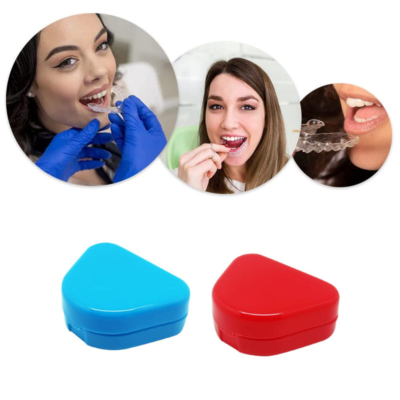 [Australia] - TAORANJU 2 Pcs Retainer Cases Denture Box Orthodontic Dental Retainer Boxes with Air Vent Holes Braces Storage Boxes for Mouth Guard Teeth Braces (Red, Blue) 