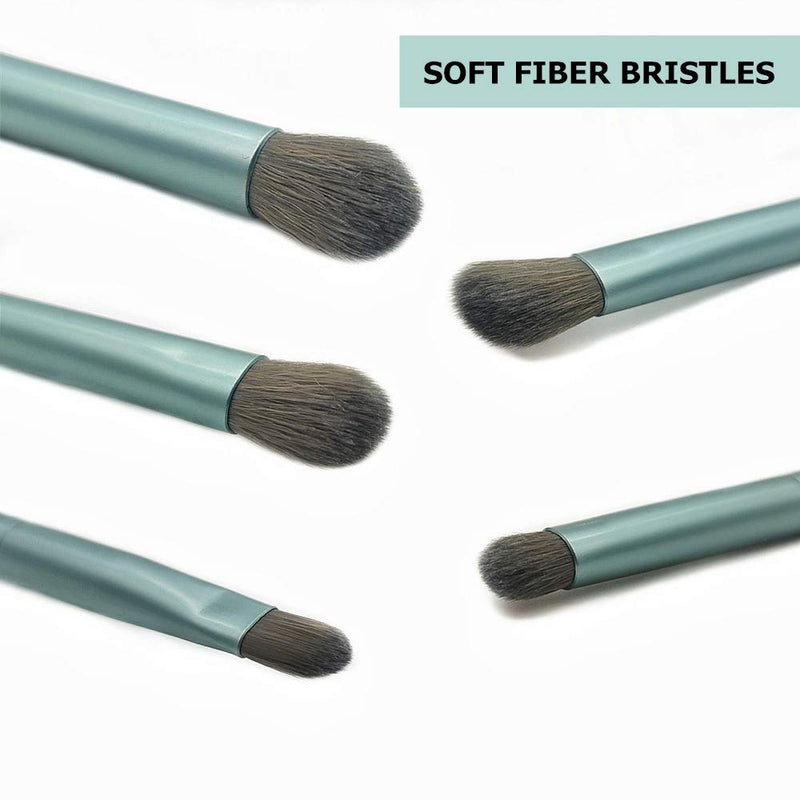 [Australia] - Eye Makeup Brushes Set with Travel Case 5Pcs Essential Eyeshadow Brush Blending and Shading Smudge (Green) Green 