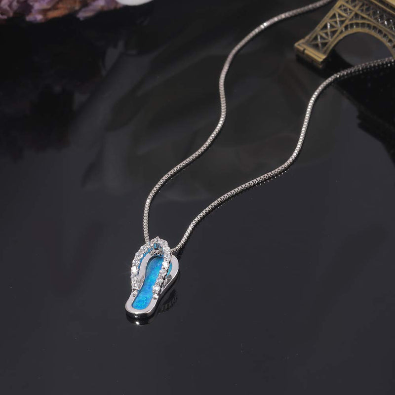 [Australia] - CiNily Opal Necklace White Gold Plated or Rose Gold Plated Opal Pendant Necklace Jewelry Gifts for Women Gemstone Necklaces shoe necklace-blue 