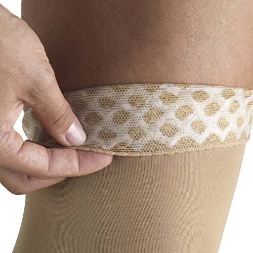 [Australia] - Truform 20-30 mmHg Compression Stockings for Women, Lace Trim Band, Thigh High Length, Closed Toe, Beige, Medium 