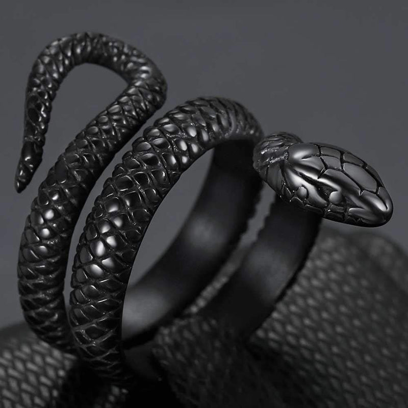 [Australia] - Stainless Steel Retro Vintage Snake Stye Cocktail Party Statement Biker Ring Black 5 