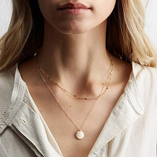 [Australia] - Rhinelife Layered Dainty Circle Chokers Necklace Y Pendant Handmade 14K Gold Plated Rectangle Bar Long Necklace for Women Simple Boho Jewelry Gift 2 Layer Necklace-Gold 1 