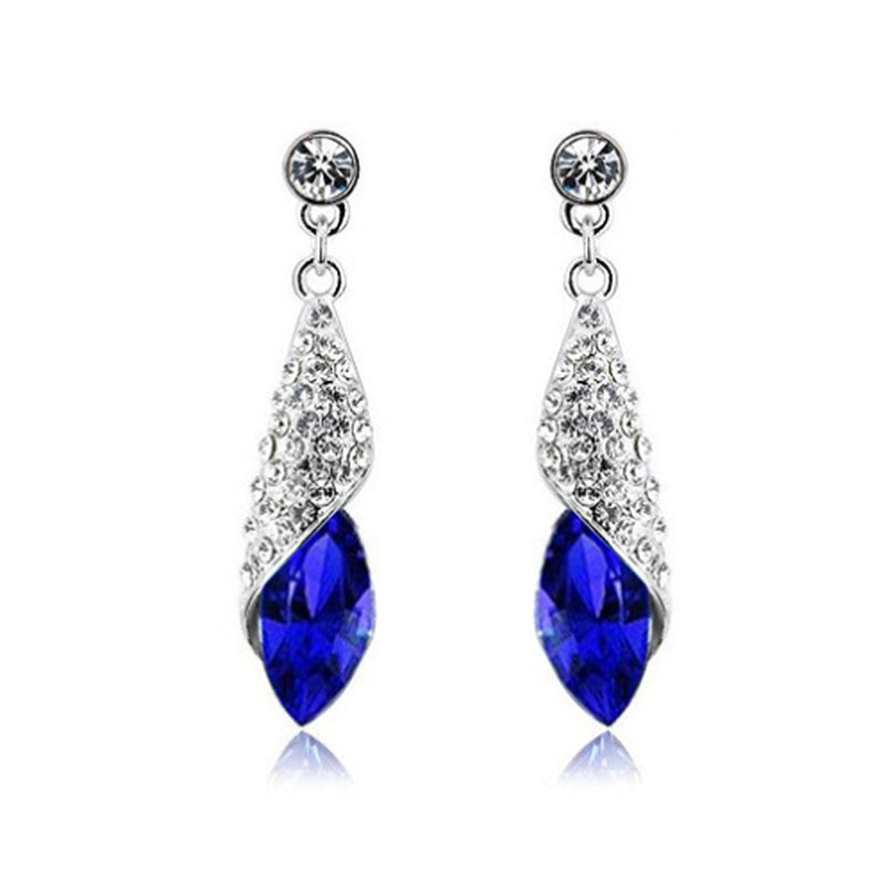 [Australia] - MAFMO Exquisite Austria Crystal Maple Leaf Necklace Earrings 2pcs Jewelry Set (8 Colors) Royal Blue 