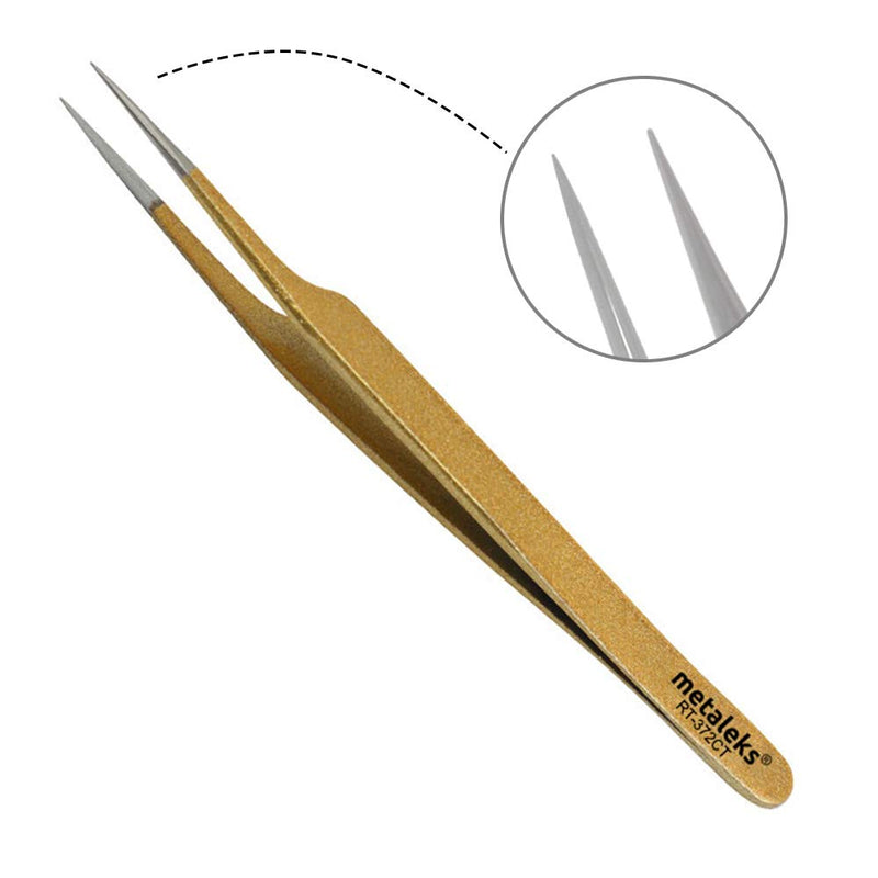 [Australia] - Tweezers for Eyelash Extension Hand Crafted Surgical Stainless Steel Metallic Gold Powder Coated (Oblique Tip) Oblique Tip 