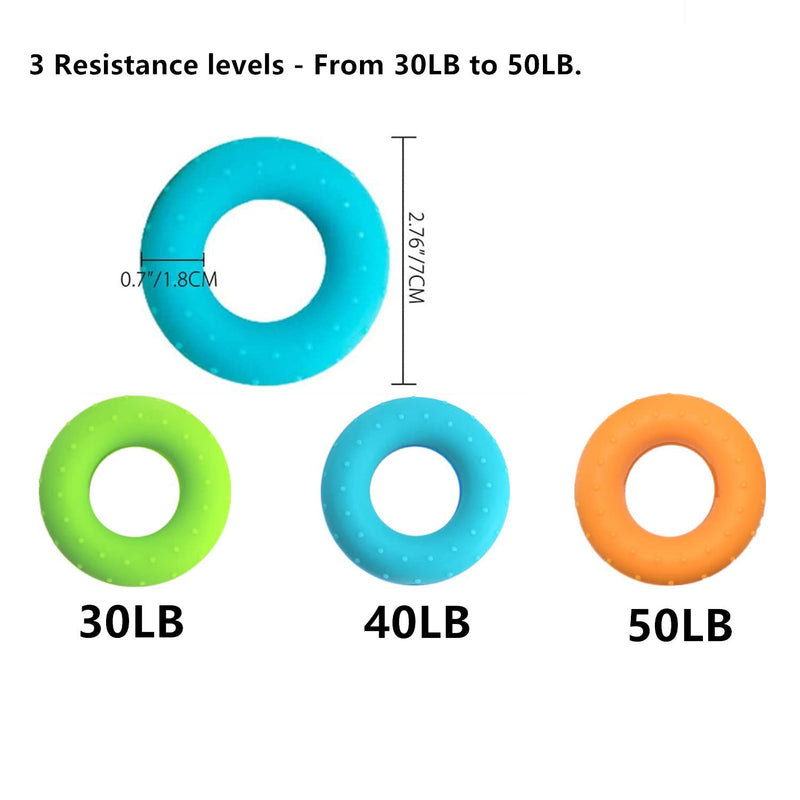 [Australia] - 3 Resistance Levels Grip Strength Trainer,Hand Grip Strengthener,Forearm Exerciser Trainer Silicone Rings for Stress Relief & Rehabilitation 