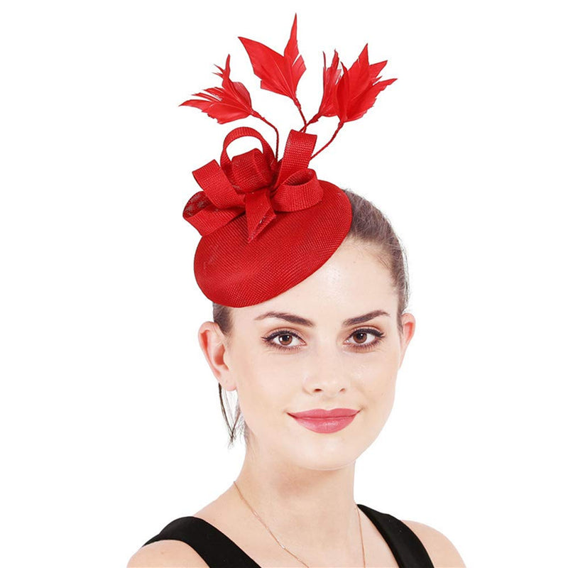 [Australia] - ORIDOOR Sinamay Fascinator Flower Feathers Pillbox Hat Headband Hair Clips for Derby Cocktail Wedding Tea Party B3 Red One Size 