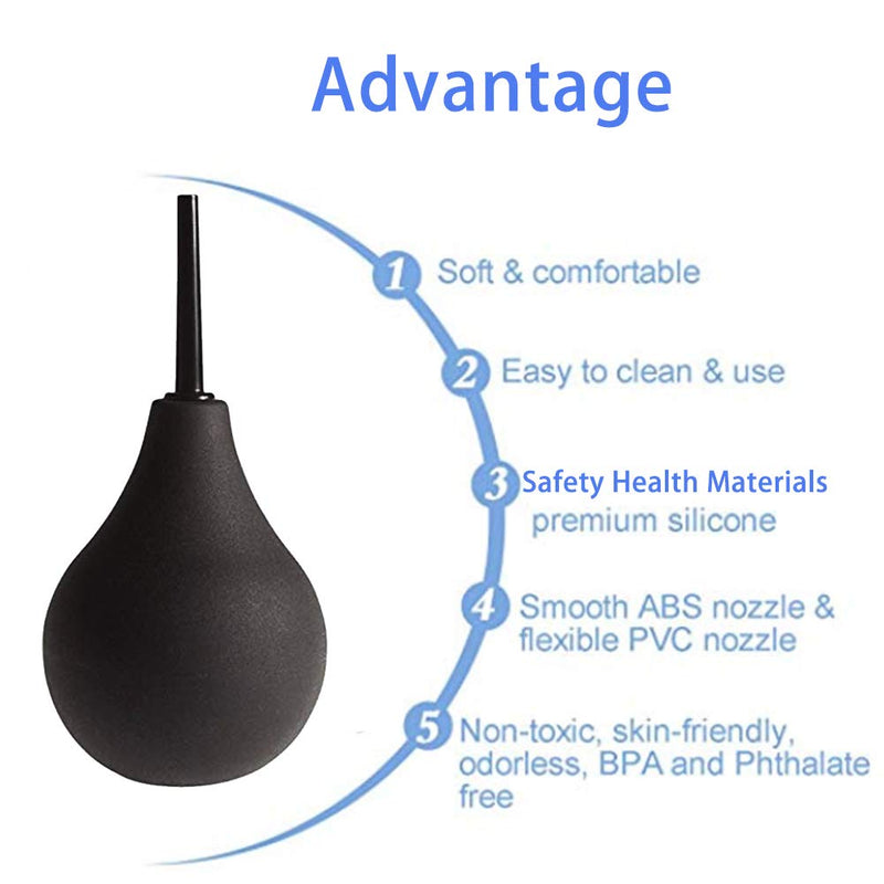 [Australia] - GNEGKLEAN Black Silicone Enema Bulb Kit 7.6oz Clean Anal Douche for Men Women with 19.7in Hose+4 Replaceable Nozzle (Black) 