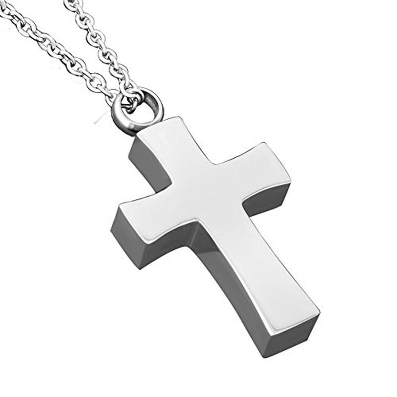 [Australia] - Cremation Cross Necklace Religion Crystal URN Memorial Keepsake Ashes Holder Pendant Stainless Steel Cross Urn-3 