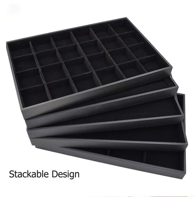 [Australia] - HongYunLA Black Velvet Stackable 24 Grid Jewelry Organizer Tray Removable Earring Necklace Bracelet Ring Organizer Storage Display Trays Jewelry Case Storage Showcase in Drawer 24 Grids 