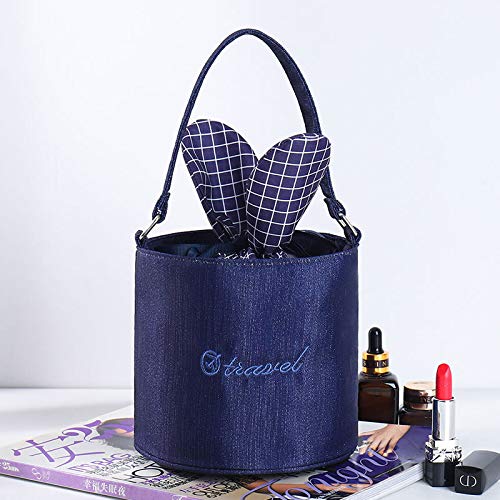 [Australia] - Malamaba Bunny Ears Design Cosmetic Bag Quick Drawstring Makeup Bag for Traveling Toiletry Organizer Barrel Shaped Storage Bucket Hanging Bag for Women (Grey) Grey 