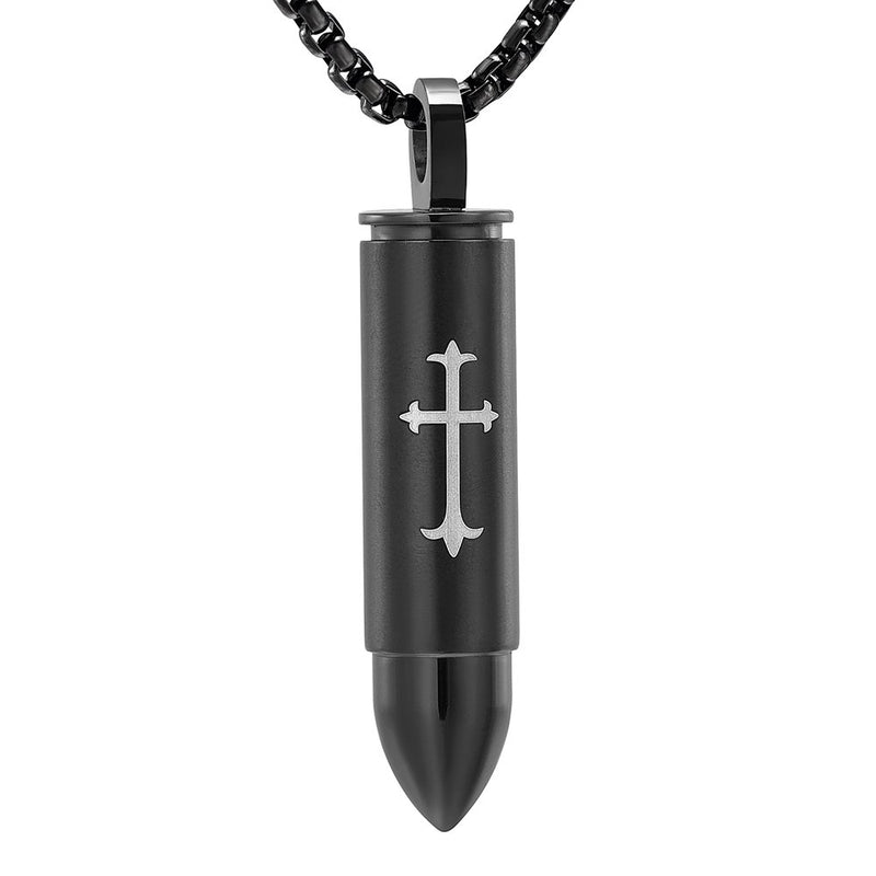[Australia] - EternityMemory Double-Side Engraving Cross &Mom/Dad/Son Keepsake Jewelry -Black Bullet Cremation Urn Necklace for Ashes Dad 