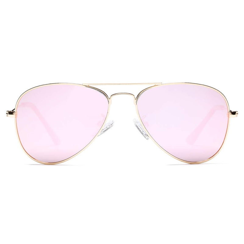 [Australia] - COASION Classic Polarized Small Aviator Sunglasses for Kids Baby Girls Boys Age 2-10 50MM A1 Gold Frame/Pink Mirror Lens 50 Millimeters 