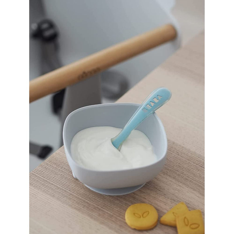 [Australia] - BÉABA - Silicone Bowl with Suction Cups - Baby and Children - Food and Weaning - Non-slip - Sticks perfectly to the table and the high chair tray - Microwave safe - Grey 