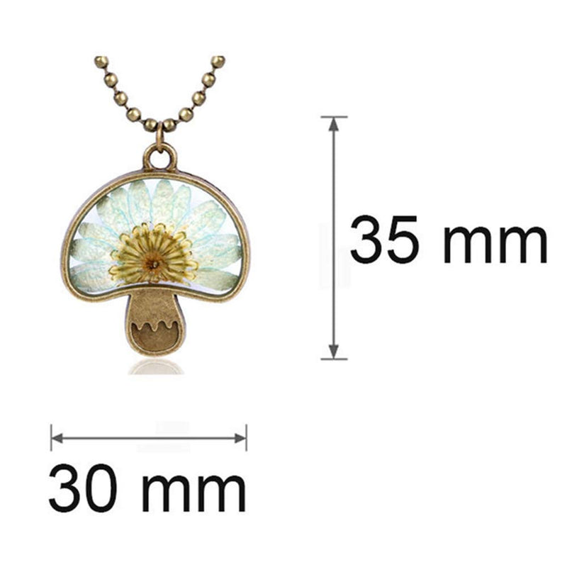 [Australia] - Retro Vintage Dry Flower Transparent Resin Dry Flower Pendant Statement Cocktail Party Necklace Mushroom 