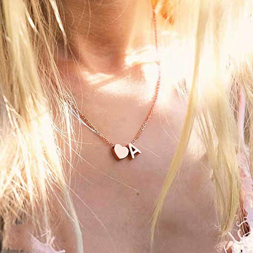 [Australia] - WLL Tiny Rose Gold Plated Stainless Steel Heart Initial Necklace Personalized Letter Necklace Name Jewelry for Women Girls Gift K 