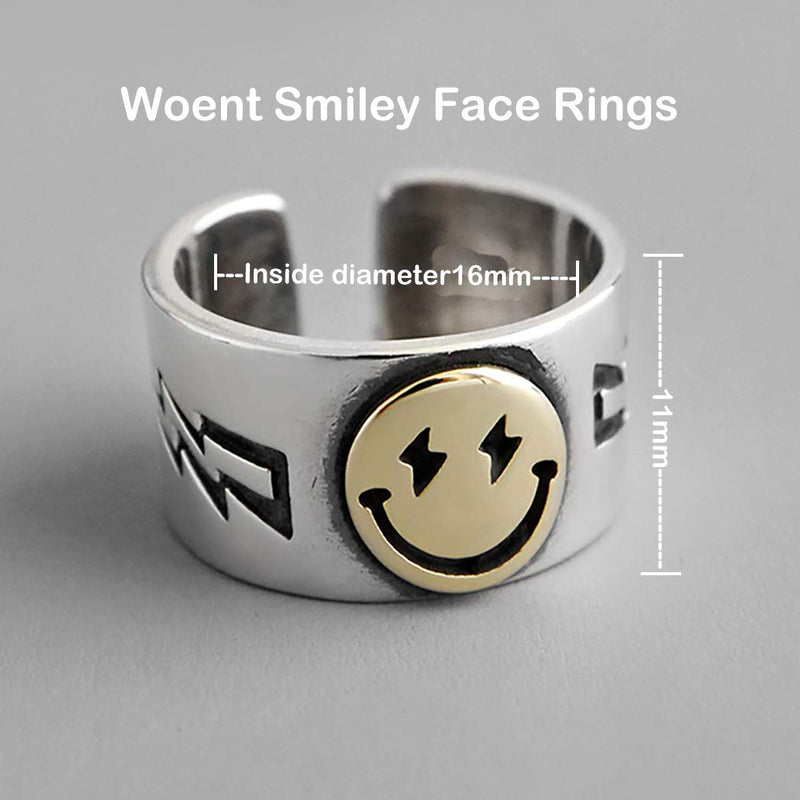 [Australia] - Woent Statement Smiling Face Rings Vintage Band Adjustable Bands Smiley Wide Rings Jewelry for Women (Gold-Smile Face) Gold 