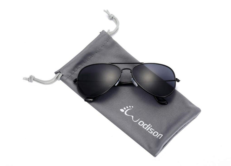 [Australia] - WODISON Classic Kids Aviator Sunglasses for Boys Girls Children sunglasses Reflective Metal Frame Black Frame Black Lens 