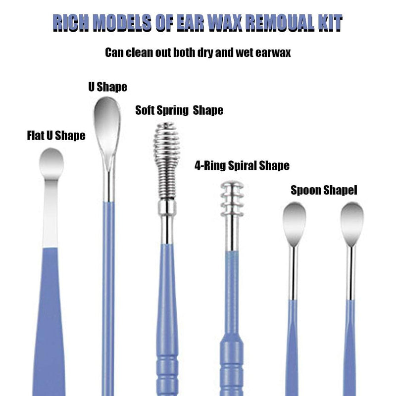 [Australia] - AONUOWE 6 Pcs Ear Pick Earwax Removal Kit, Ear Cleansing Tool Set, Ear 11.7x2.8x2cm Blue 
