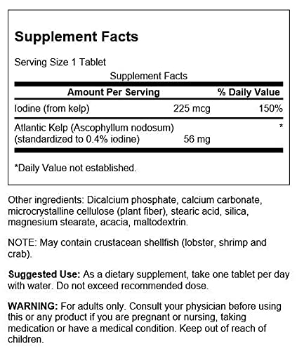 [Australia] - Swanson Kelp - Natural Iodine Source Supporting Thyroid Health - Mineral Supplement w/Iodine Source Standardized 0.4% - (250 Tablets, 225mcg Each) 