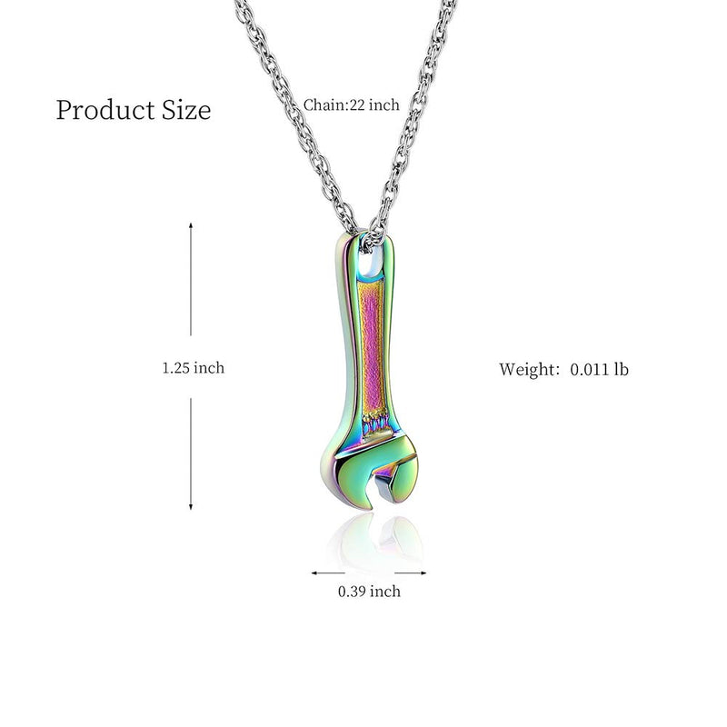 [Australia] - shajwo Cremation Jewelry for Ashes Stainless Steel Wrench Hammer Urn Pendant Locket Keepsake Memorial Necklace for Human Ashes Holder for Women Men Wrench Rainbow 