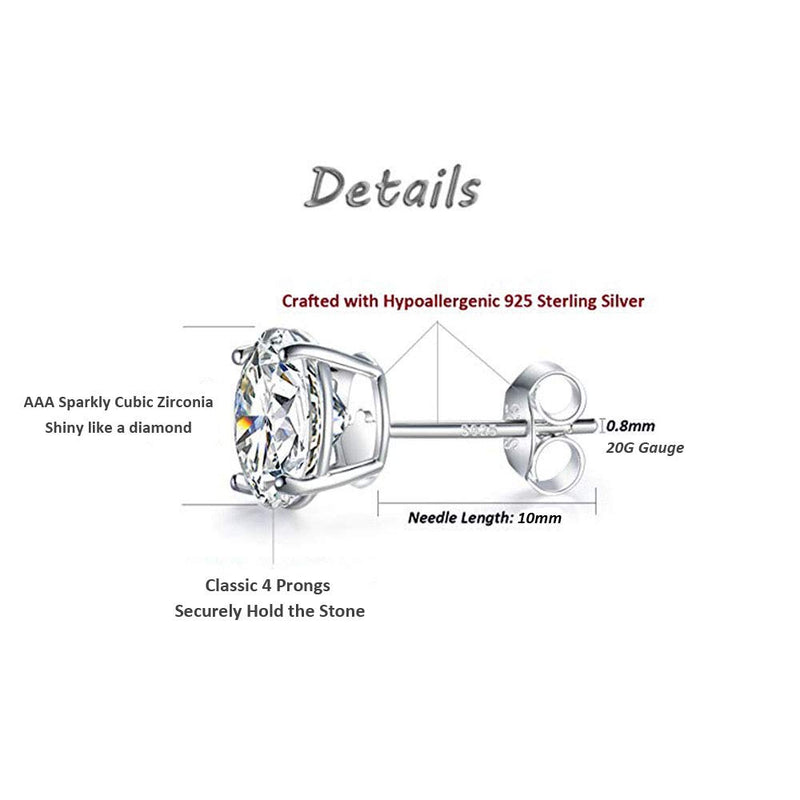 [Australia] - Sterling Silver Stud Earrings for Women Girls Men, 4 Pairs Hypoallergenic Cubic Zirconia CZ Studs Small Round Simulated Diamond Earrings Cartilage Tragus Helix Earrings Set(2mm 3mm 4mm 5mm) 2/3/4/5mm 