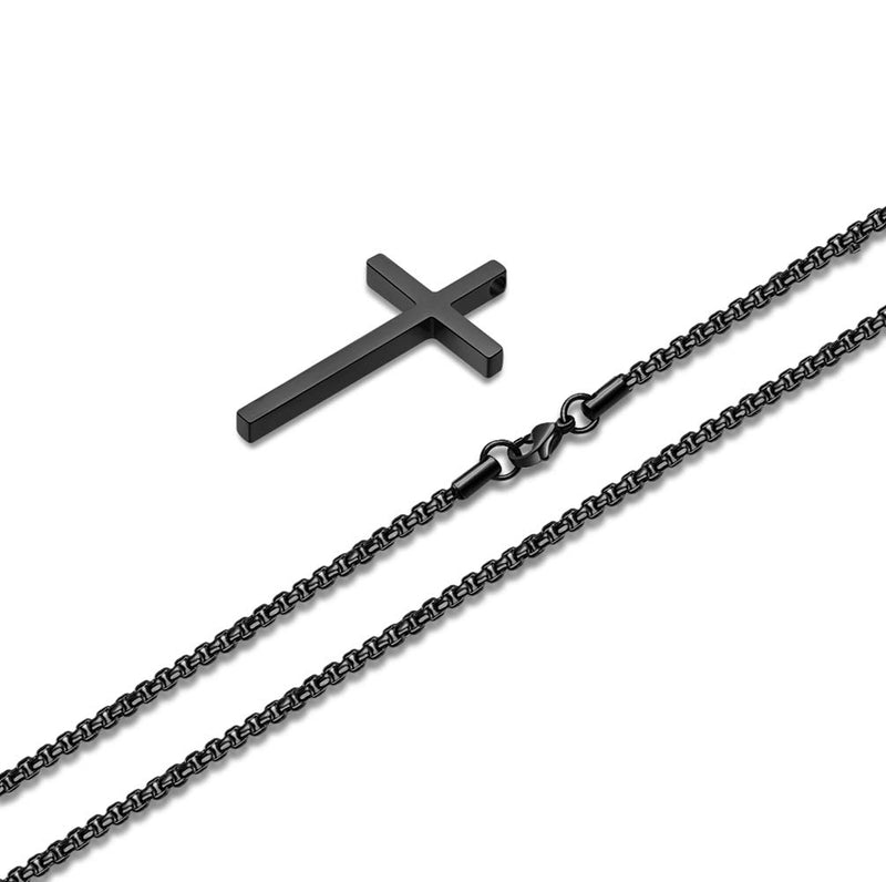 [Australia] - Ursteel Cross Necklace for Men, Silver Black Gold Stainless Steel Cross Pendant Necklace for Men, 16-30 Inches Box Chain 16.0 Inches Black: Cross Pendant 0.8"*0.4" 