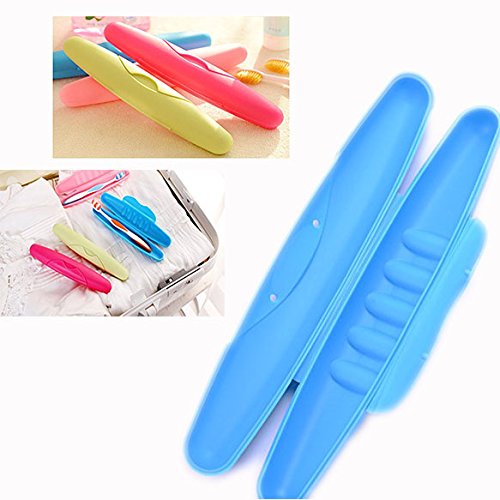 [Australia] - Cisixin 2 Pack Portable Travel Hiking Camping Toothbrush Case Packing Antibacterial Holder Case with Lid (Blue and Rose) 