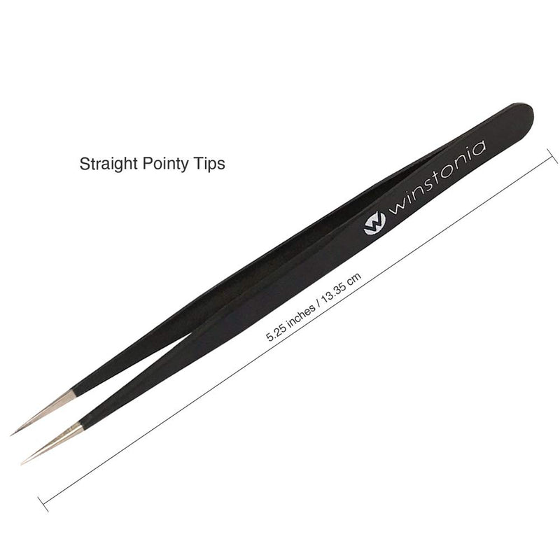 [Australia] - Winstonia 2 Pcs Tweezer Set - Stainless Steel Pointy Professional Beauty Tools - Manicure, Jewelry, Blackhead, Ingrown Hair, Splinter Removal Tweezers 