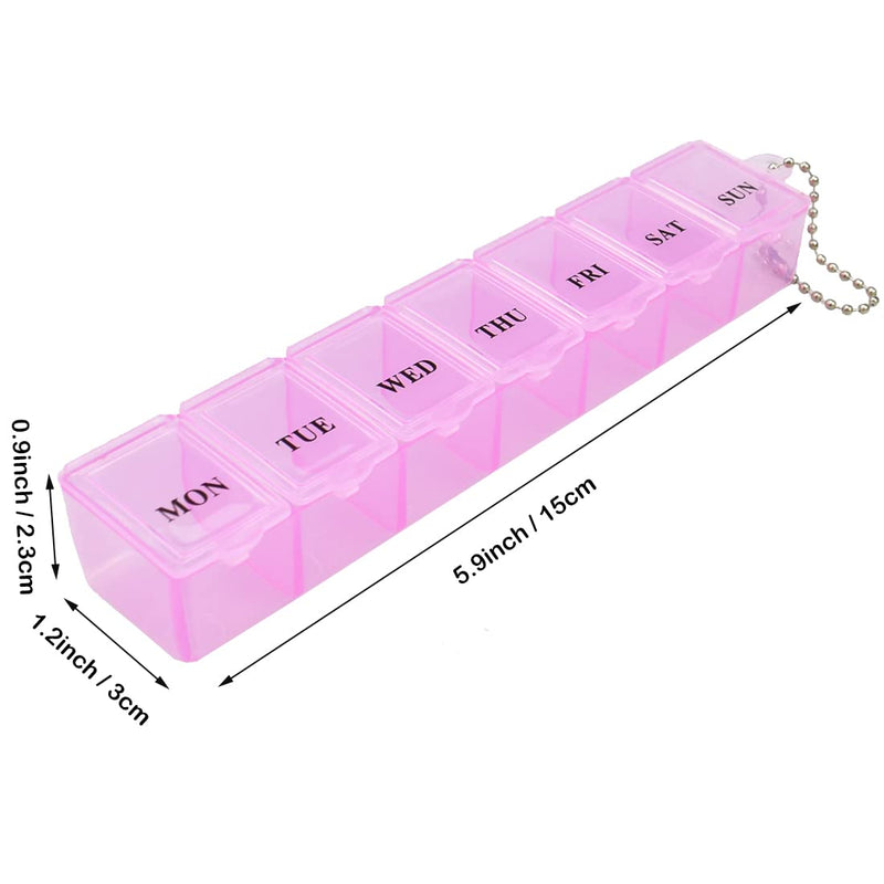 [Australia] - Pill Box Organiser 7 Day One Time a Day Pill Dispenser Storage Case for Medication, Supplements, Vitamins and Cod Liver Oil Pink 15x3x2.3 cm (Pack of 1) 