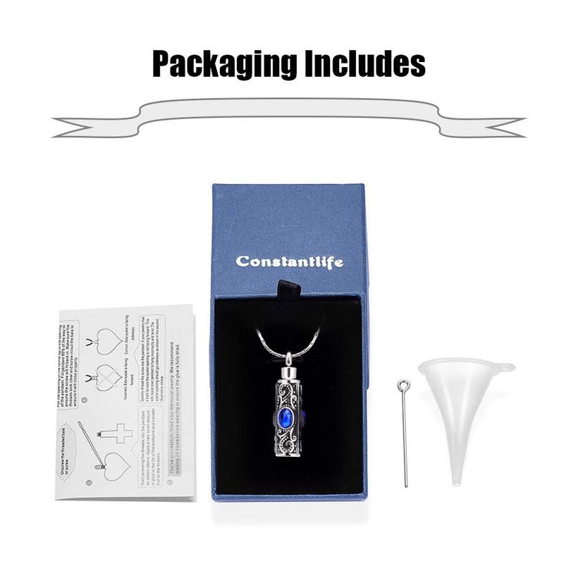 [Australia] - constantlife Cremation Jewelry for Ashes Crystal Stainless Steel Cylinder Urn Pendant Memorial Necklace Keepsake for Women/Men Blue 