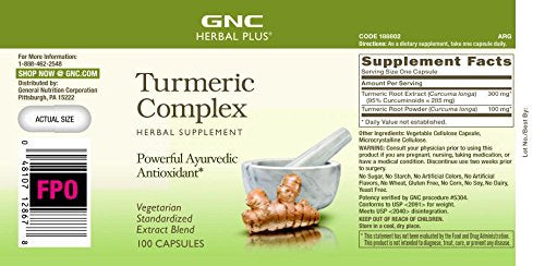 [Australia] - GNC Herbal Plus Turmeric Complex, 100 Capsules, Powerful Ayurvedic Antioxidant 