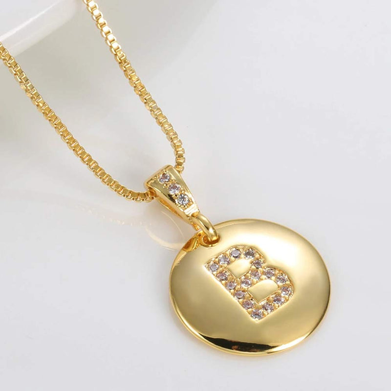 [Australia] - MFHUNX Heart Initial Necklace for Women - 18K Gold Filled Dainty Round Pendant Initial Letter Necklaces, Handmade Engraved Alphabet Monogram Necklaces Jewelry Gift Idea for Women Teen Girls Letter-B 
