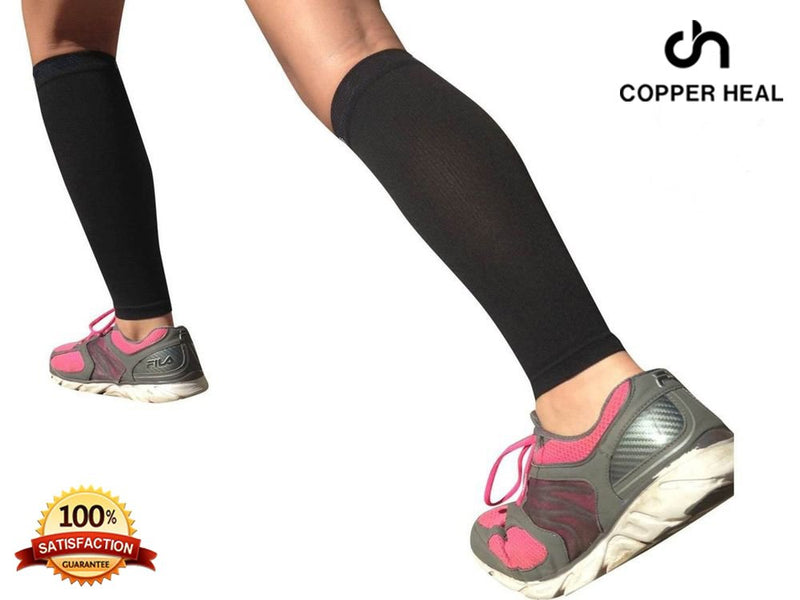 [Australia] - COPPER HEAL Calf Copper Compression Sleeves (1 Pair) for Exercise Sport Recovery - Calf Muscle Strains Shin Splints Leg Socks Men and Women Calfs Sleeve Guard for Running Mens Guards Large (2 Count) 