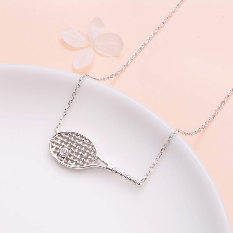 [Australia] - S925 Sterling Silver Jewelry Tennis Racket Pendant Necklace Gift for Tennis Sports lover 18 inches to 20 inches 01_Tennis Racket 